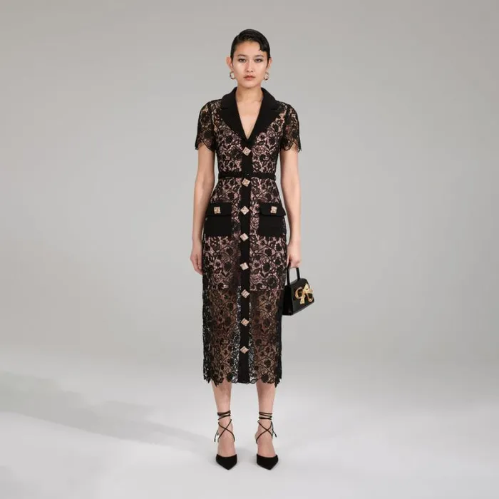 Dresses Woman SelfPortrait Black Magnolia Lace Midi Dress