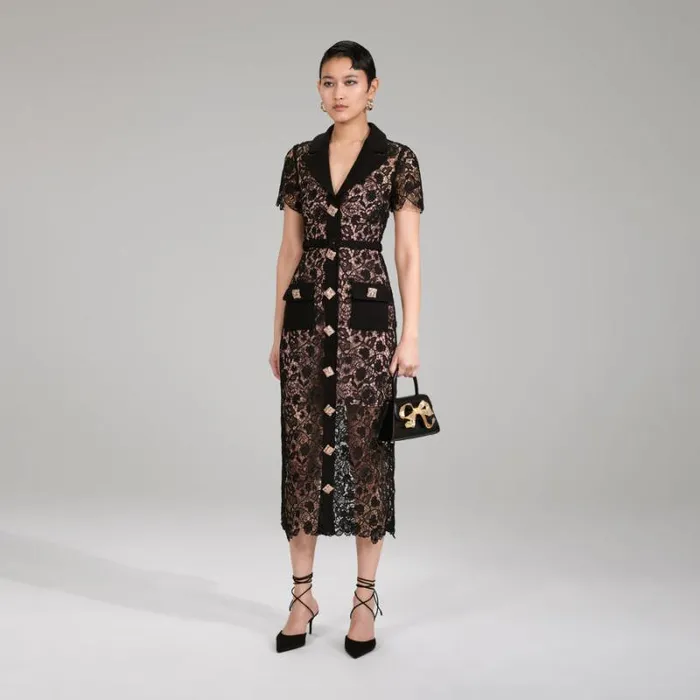 Dresses Woman SelfPortrait Black Magnolia Lace Midi Dress Dresses Woman SelfPortrait Black Magnolia Lace Midi Dress
