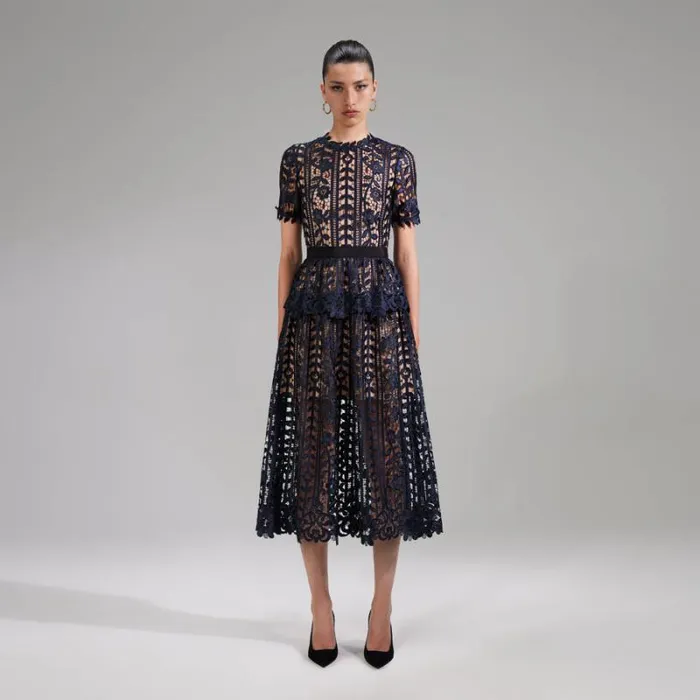 Dresses Woman SelfPortrait Black Magnolia Lace Midi Dress Dresses Woman SelfPortrait Black Magnolia Lace Midi Dress