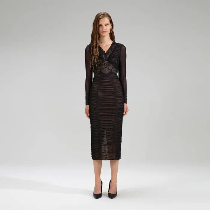 Dresses Woman SelfPortrait Black Mesh Midi Dress