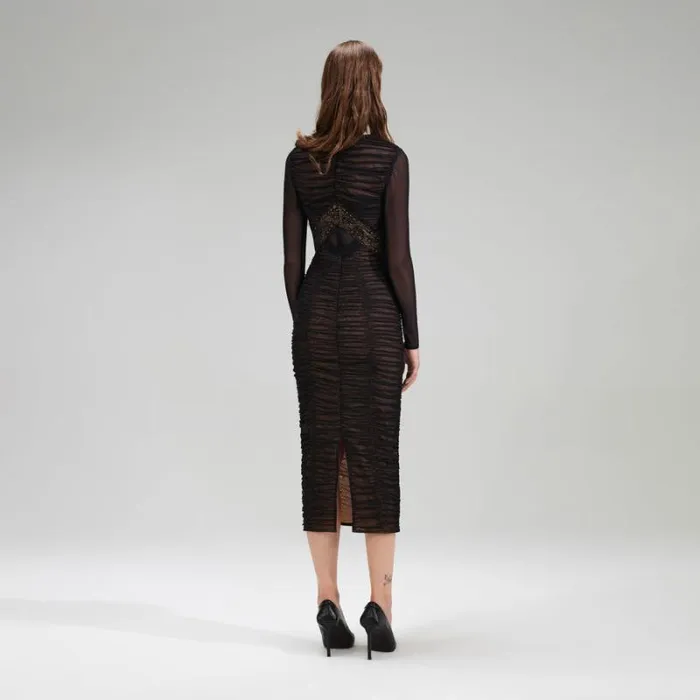 Dresses Woman SelfPortrait Black Mesh Midi Dress Dresses Woman SelfPortrait Black Mesh Midi Dress