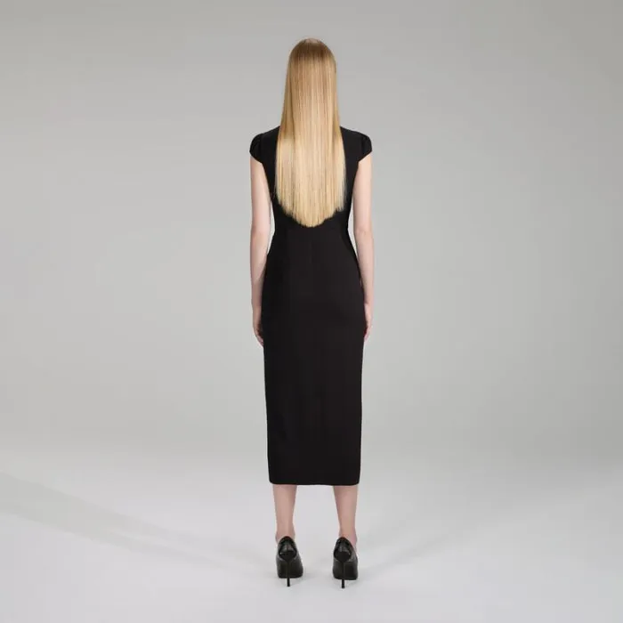 Dresses Woman SelfPortrait Black Midi Stretch Crepe Dress Dresses Woman SelfPortrait Black Midi Stretch Crepe Dress