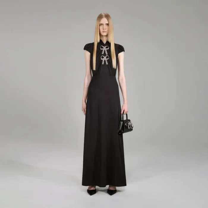Dresses Woman SelfPortrait Black Midi Stretch Crepe Dress Dresses Woman SelfPortrait Black Midi Stretch Crepe Dress