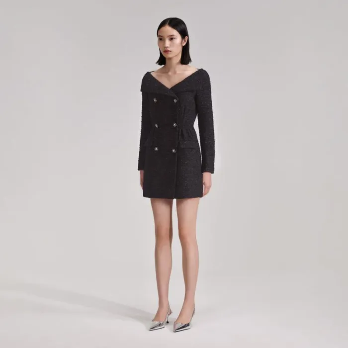 Dresses Woman SelfPortrait Black Off Shoulder Boucle Mini Dress Dresses Woman SelfPortrait Black Off Shoulder Boucle Mini Dress