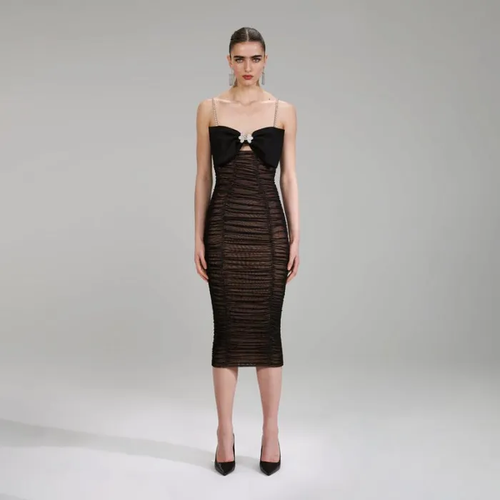 Dresses Woman SelfPortrait Black Power Mesh Midi Dress