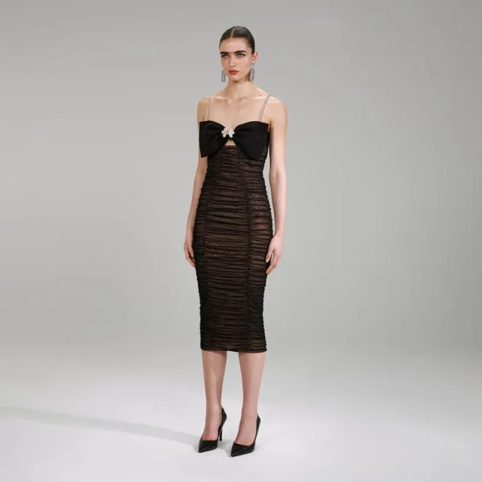 Dresses Woman SelfPortrait Black Power Mesh Midi Dress Dresses Woman SelfPortrait Black Power Mesh Midi Dress