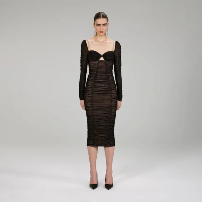 Dresses Woman SelfPortrait Black Power Mesh Midi Dress Dresses Woman SelfPortrait Black Power Mesh Midi Dress