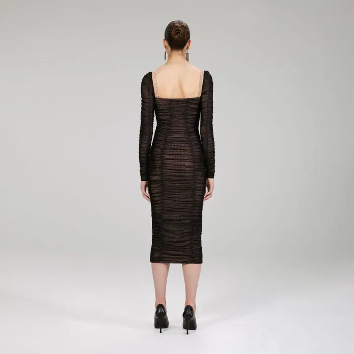 Dresses Woman SelfPortrait Black Power Mesh Midi Dress Dresses Woman SelfPortrait Black Power Mesh Midi Dress