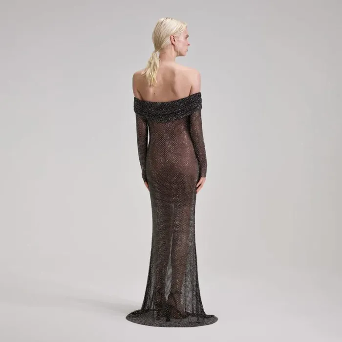 Dresses Woman SelfPortrait Black Rhinestone Fishnet Maxi Dress Dresses Woman SelfPortrait Black Rhinestone Fishnet Maxi Dress
