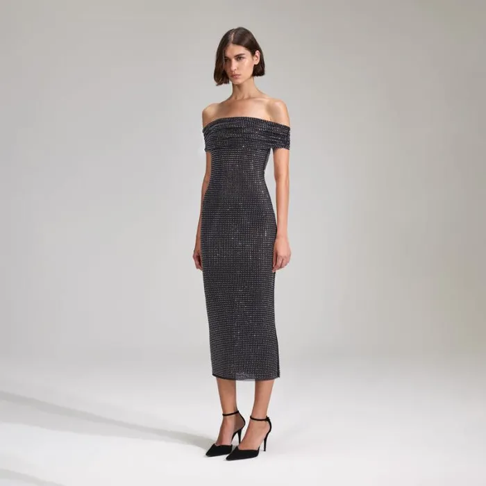 Dresses Woman SelfPortrait Black Rhinestone Midi Dress Dresses Woman SelfPortrait Black Rhinestone Midi Dress
