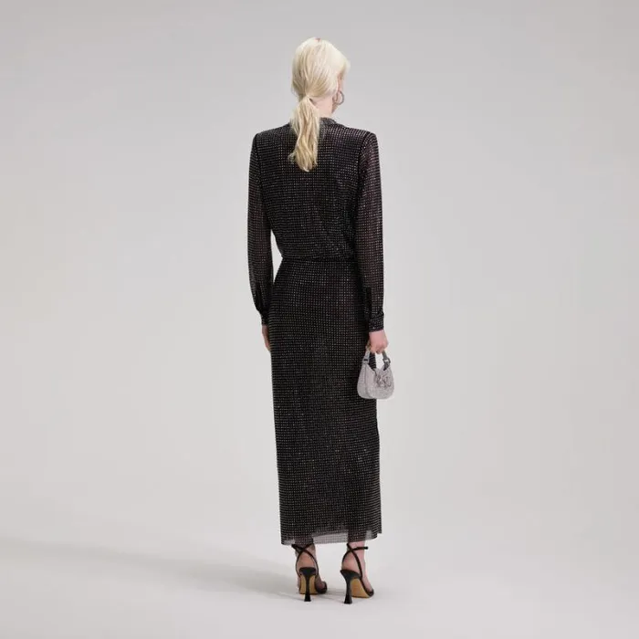 Dresses Woman SelfPortrait Black Rhinestone Midi Shirt Dress Dresses Woman SelfPortrait Black Rhinestone Midi Shirt Dress