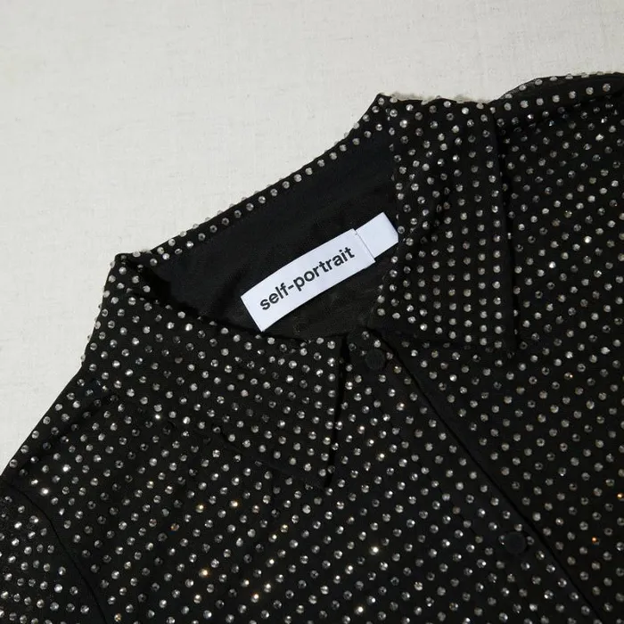 Dresses Woman SelfPortrait Black Rhinestone Midi Shirt Dress Dresses Woman SelfPortrait Black Rhinestone Midi Shirt Dress