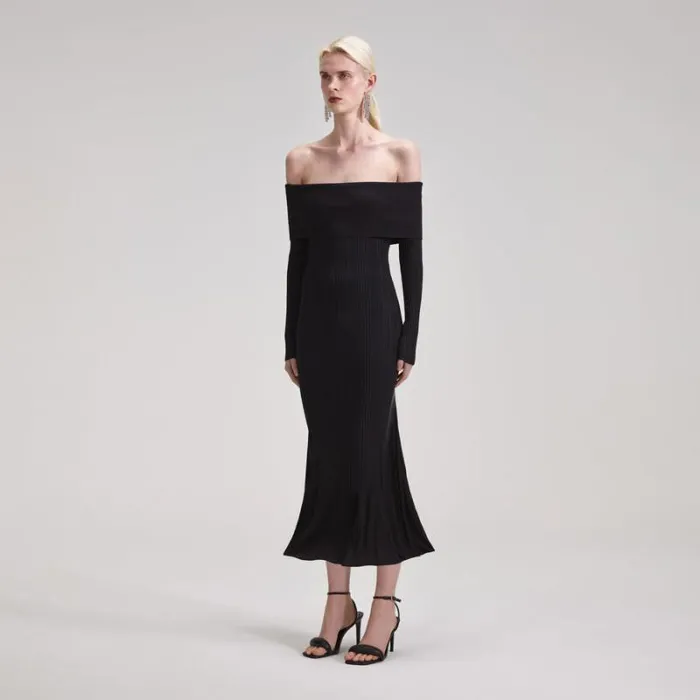 Dresses Woman SelfPortrait Black Ribbed Knit Midi Dress Dresses Woman SelfPortrait Black Ribbed Knit Midi Dress
