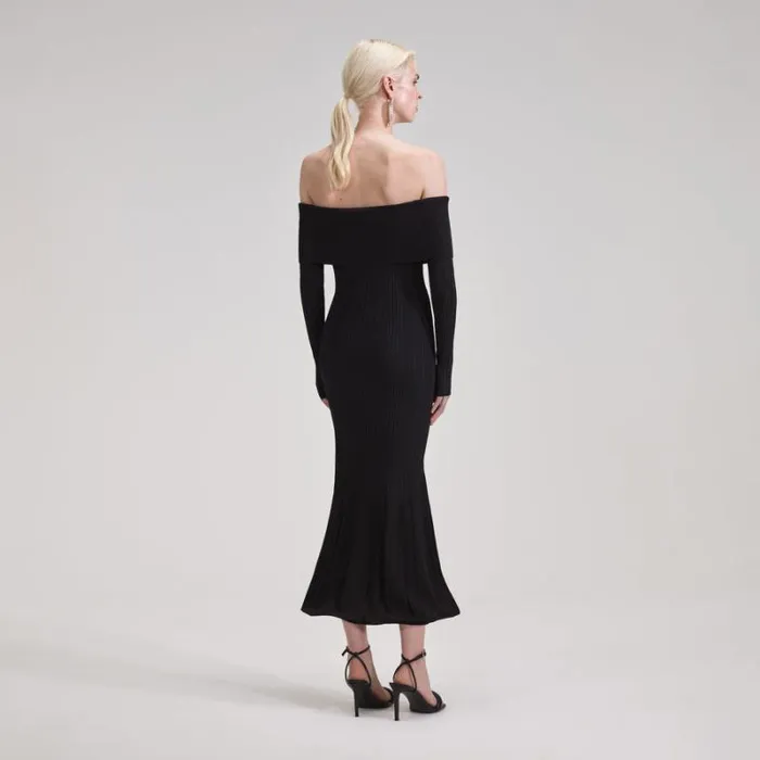 Dresses Woman SelfPortrait Black Ribbed Knit Midi Dress Dresses Woman SelfPortrait Black Ribbed Knit Midi Dress