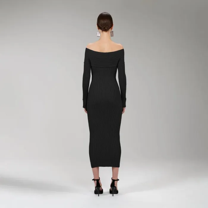 Dresses Woman SelfPortrait Black Viscose Knitted Midi Dress Dresses Woman SelfPortrait Black Viscose Knitted Midi Dress