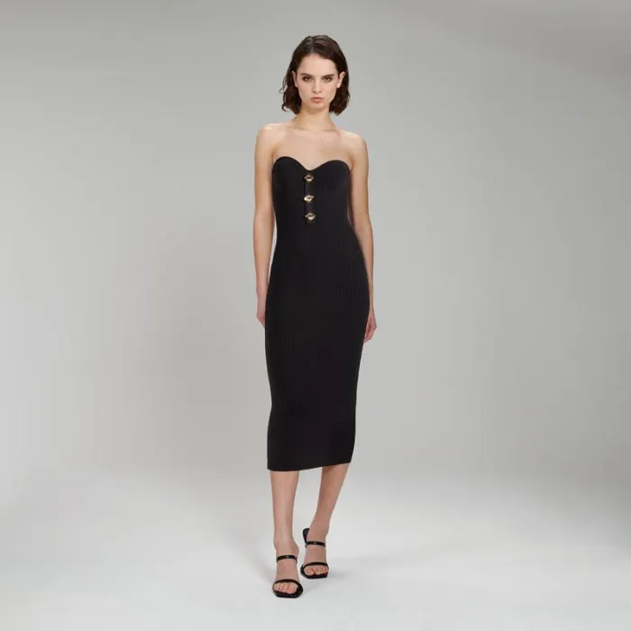 Dresses Woman SelfPortrait Black Viscose Knitted Midi Dress Dresses Woman SelfPortrait Black Viscose Knitted Midi Dress