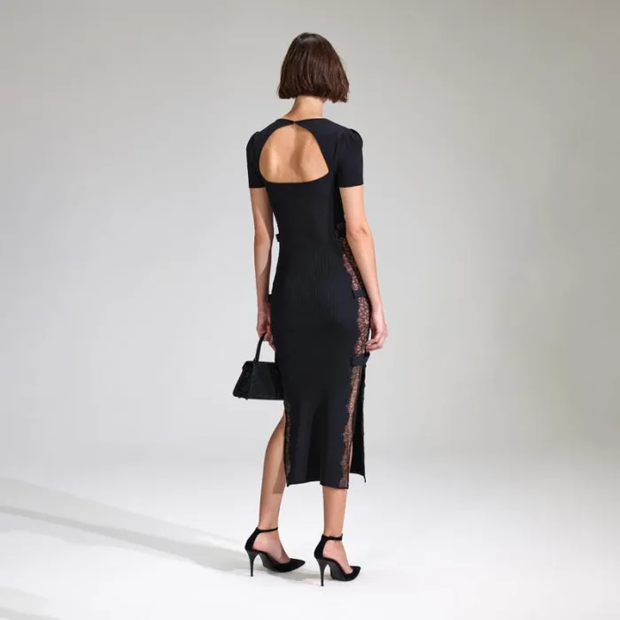 Dresses Woman SelfPortrait Black Viscose Knitted Midi Dress Dresses Woman SelfPortrait Black Viscose Knitted Midi Dress