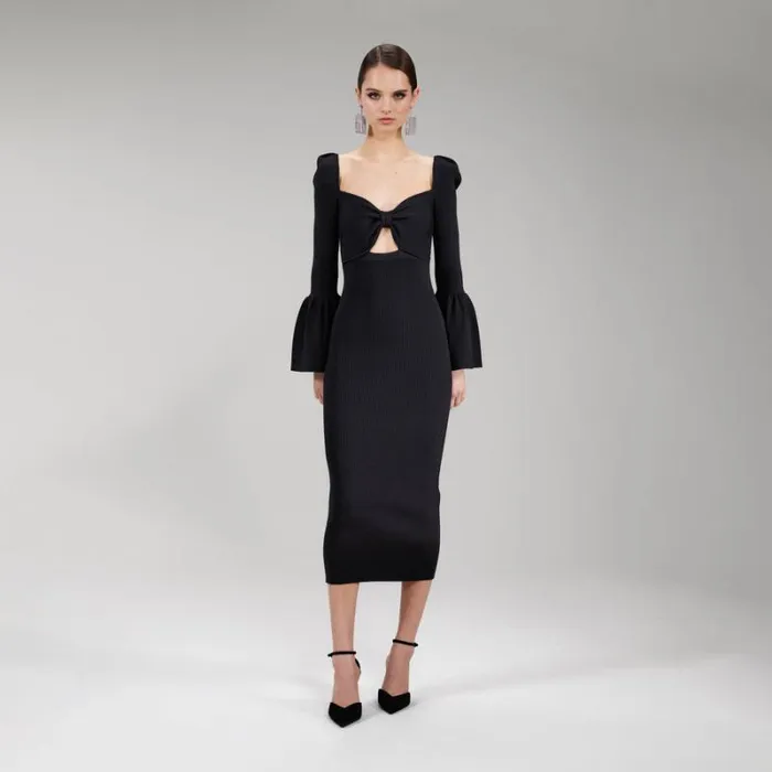 Dresses Woman SelfPortrait Black Viscose Knitted Midi Dress Dresses Woman SelfPortrait Black Viscose Knitted Midi Dress