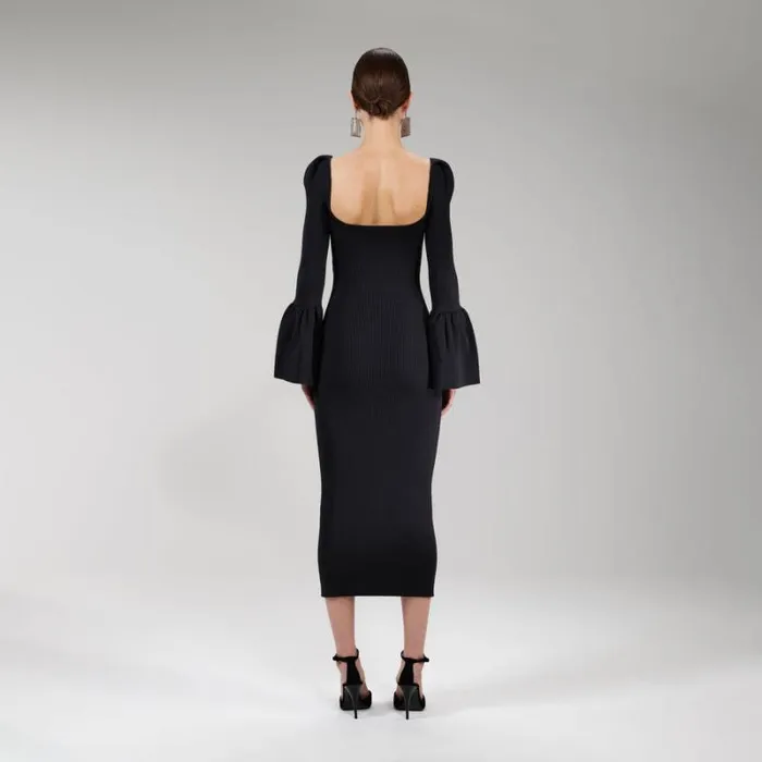 Dresses Woman SelfPortrait Black Viscose Knitted Midi Dress Dresses Woman SelfPortrait Black Viscose Knitted Midi Dress