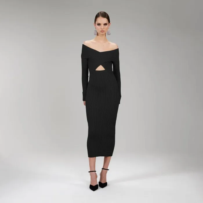 Dresses Woman SelfPortrait Black Viscose Knitted Midi Dress Dresses Woman SelfPortrait Black Viscose Knitted Midi Dress