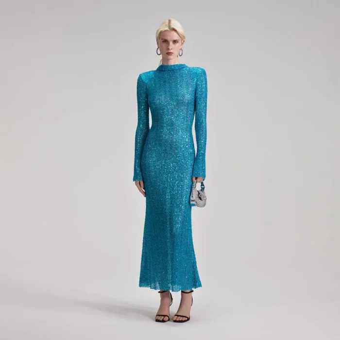 Dresses Woman SelfPortrait Blue Beaded Maxi Dress