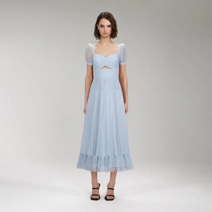 Dresses Woman SelfPortrait Blue Chiffon Lace Detail Midi Dress Dresses Woman SelfPortrait Blue Chiffon Lace Detail Midi Dress