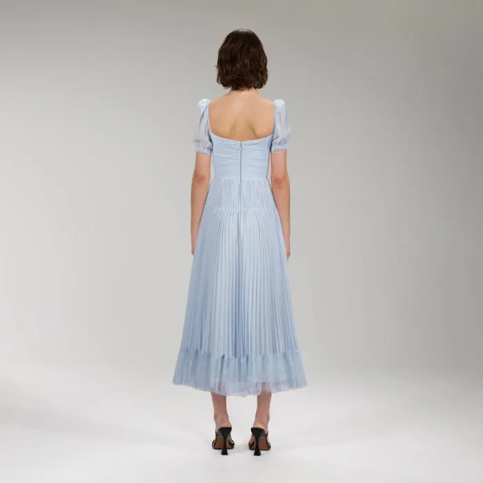 Dresses Woman SelfPortrait Blue Chiffon Lace Detail Midi Dress Dresses Woman SelfPortrait Blue Chiffon Lace Detail Midi Dress