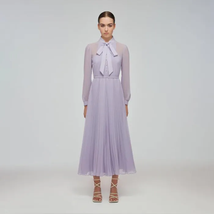 Dresses Woman SelfPortrait Blue Chiffon Lace Detail Midi Dress Dresses Woman SelfPortrait Blue Chiffon Lace Detail Midi Dress