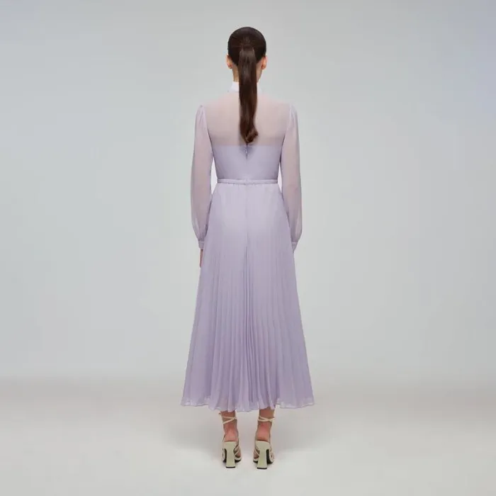 Dresses Woman SelfPortrait Blue Chiffon Lace Detail Midi Dress Dresses Woman SelfPortrait Blue Chiffon Lace Detail Midi Dress