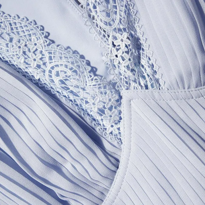 Dresses Woman SelfPortrait Blue Chiffon Lace Detail Midi Dress Dresses Woman SelfPortrait Blue Chiffon Lace Detail Midi Dress
