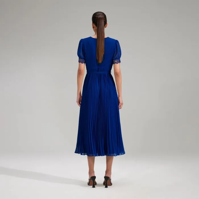 Dresses Woman SelfPortrait Blue Chiffon Lace Detail Midi Dress Dresses Woman SelfPortrait Blue Chiffon Lace Detail Midi Dress