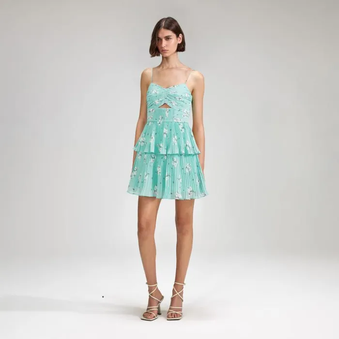 Dresses Woman SelfPortrait Blue Floral Tiered Chiffon Mini Dress Dresses Woman SelfPortrait Blue Floral Tiered Chiffon Mini Dress