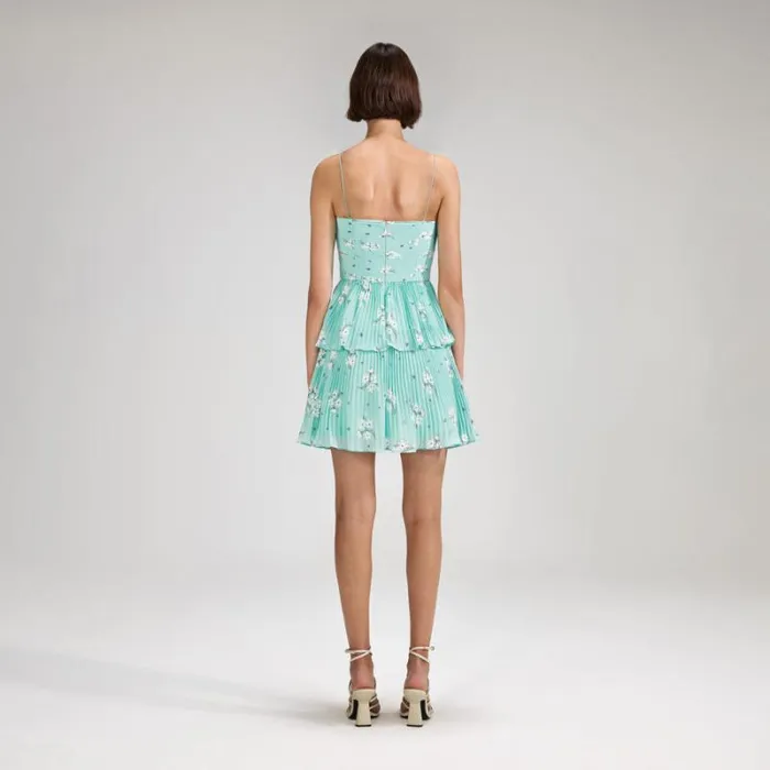 Dresses Woman SelfPortrait Blue Floral Tiered Chiffon Mini Dress Dresses Woman SelfPortrait Blue Floral Tiered Chiffon Mini Dress