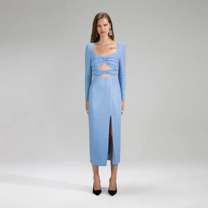 Dresses Woman SelfPortrait Blue Rhinestone Jersey Midi Dress