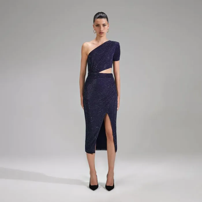 Dresses Woman SelfPortrait Blue Rhinestone Jersey Midi Dress Dresses Woman SelfPortrait Blue Rhinestone Jersey Midi Dress