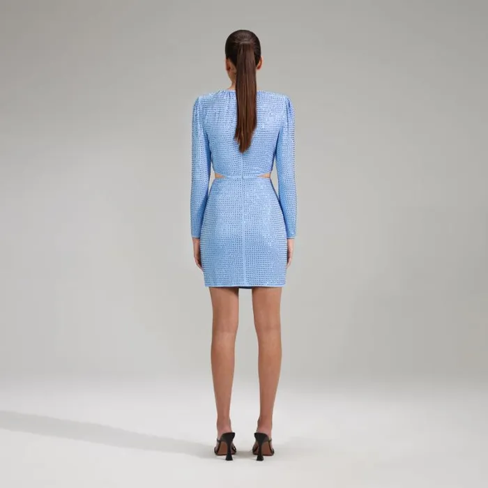 Dresses Woman SelfPortrait Blue Rhinestone Jersey Midi Dress Dresses Woman SelfPortrait Blue Rhinestone Jersey Midi Dress