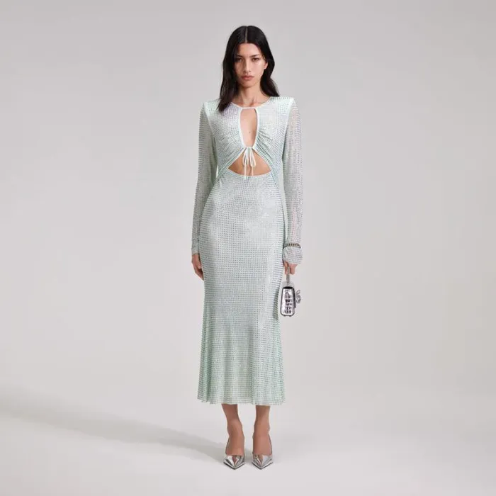Dresses Woman SelfPortrait Blue Rhinestone Midi Dress