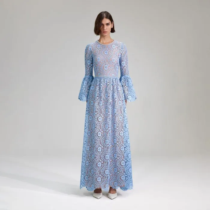 Dresses Woman SelfPortrait Blue Rose Lace Maxi Dress