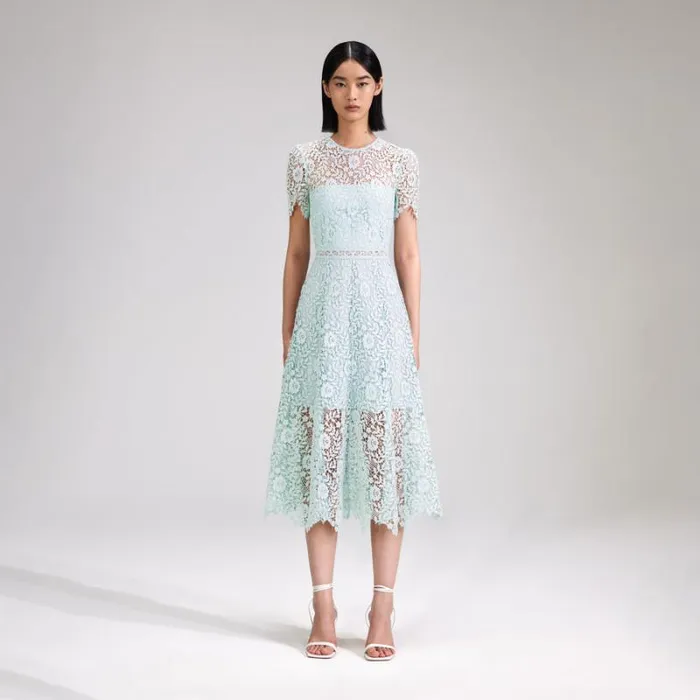Dresses Woman SelfPortrait Blue Rose Lace Midi Dress
