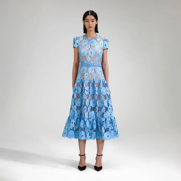 Dresses Woman SelfPortrait Blue Rose Lace Midi Dress Dresses Woman SelfPortrait Blue Rose Lace Midi Dress