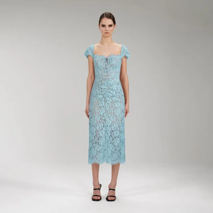 Dresses Woman SelfPortrait Blue Rose Lace Midi Dress Dresses Woman SelfPortrait Blue Rose Lace Midi Dress