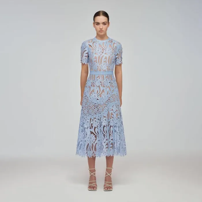 Dresses Woman SelfPortrait Blue Rose Lace Midi Dress Dresses Woman SelfPortrait Blue Rose Lace Midi Dress