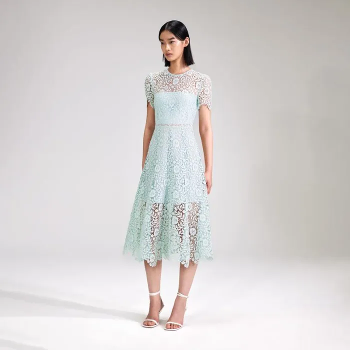 Dresses Woman SelfPortrait Blue Rose Lace Midi Dress Dresses Woman SelfPortrait Blue Rose Lace Midi Dress