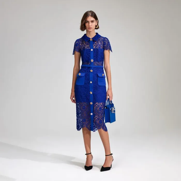 Dresses Woman SelfPortrait Blue Rose Lace Midi Dress Dresses Woman SelfPortrait Blue Rose Lace Midi Dress