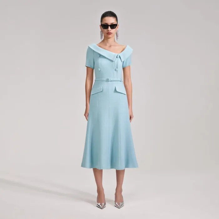 Dresses Woman SelfPortrait Blue Textured Woven Midi Dress