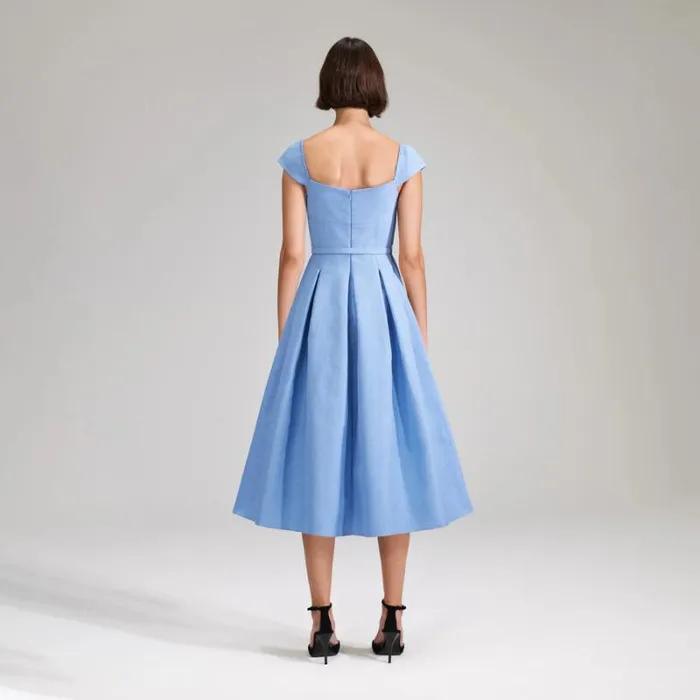 Dresses Woman SelfPortrait Blue Textured Woven Midi Dress Dresses Woman SelfPortrait Blue Textured Woven Midi Dress