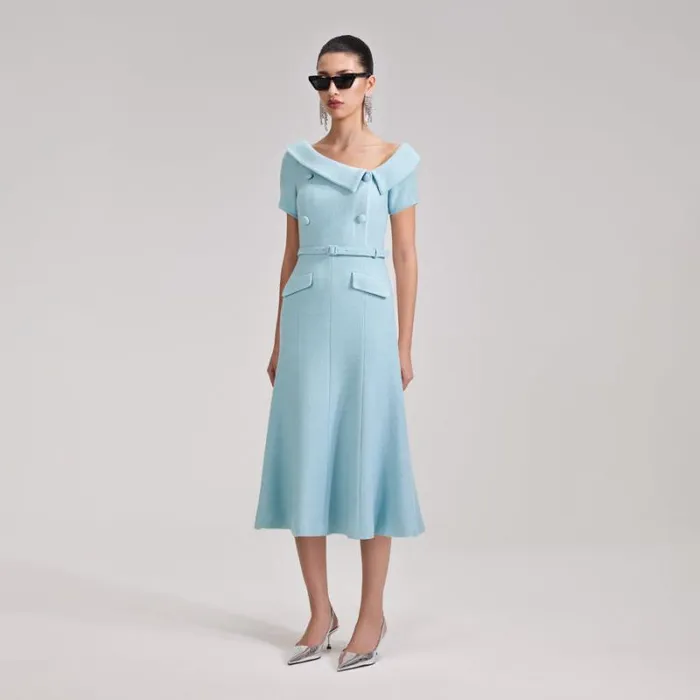 Dresses Woman SelfPortrait Blue Textured Woven Midi Dress Dresses Woman SelfPortrait Blue Textured Woven Midi Dress