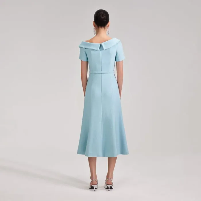 Dresses Woman SelfPortrait Blue Textured Woven Midi Dress Dresses Woman SelfPortrait Blue Textured Woven Midi Dress