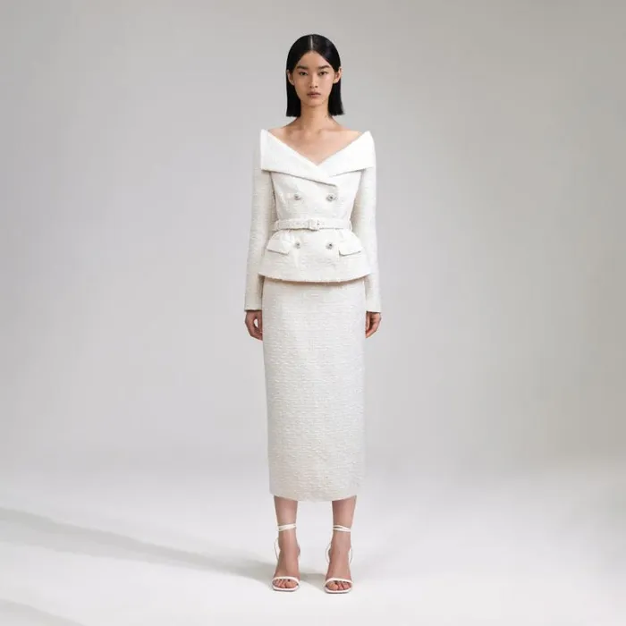 Dresses Woman SelfPortrait Blue Textured Woven Midi Dress Dresses Woman SelfPortrait Blue Textured Woven Midi Dress