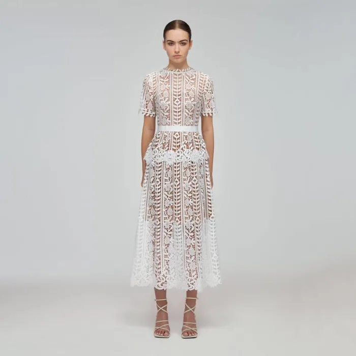 Dresses Woman SelfPortrait Burgundy Guipure Lace Midi Dress Dresses Woman SelfPortrait Burgundy Guipure Lace Midi Dress
